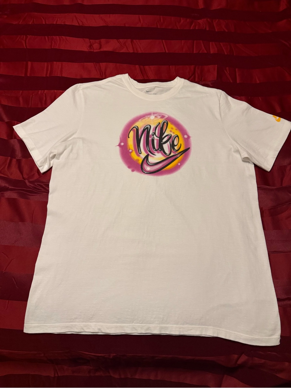 Nike White T-Shirt with Pink and Yellow Airbrush Logo